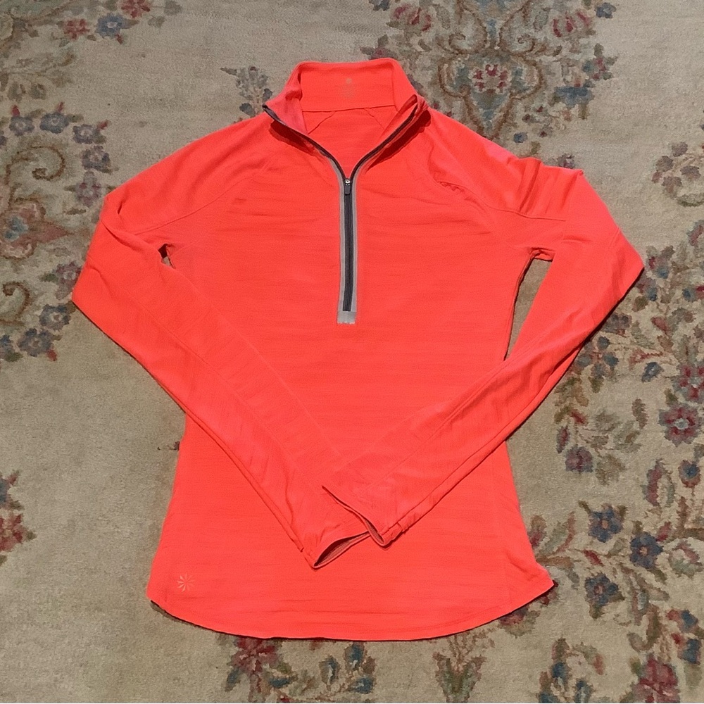 Athleta Bright Orange Quarter-Zip Running top Sz XXS NWOT